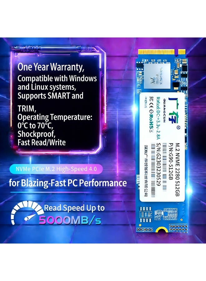 محرك أقراص الحالة الصلبة الداخلي Guangcun بسعة 512 جيجابايت من نوع M.2 NVMe 4.0 SSD 2280، بسرعة 5000 ميجابايت/ثانية - Image 4